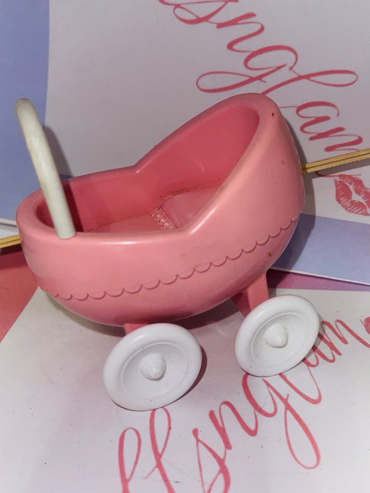 Little Tikes Dollhouse Pink & White Baby Buggy Carriage Stroller Pram