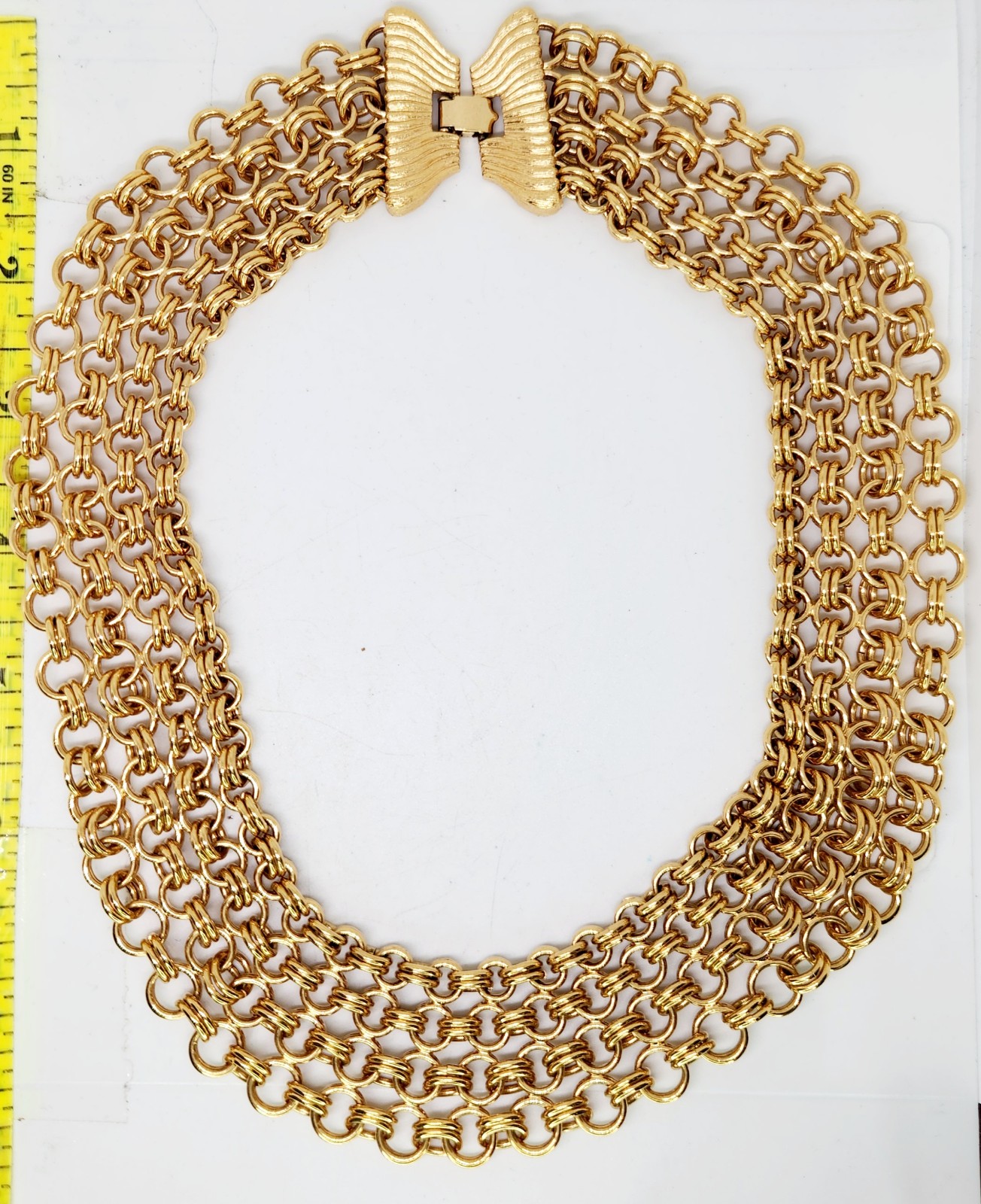Vintage Signed Monet Runway Statement Collar Necklace Egyptian Revival Gold Tone