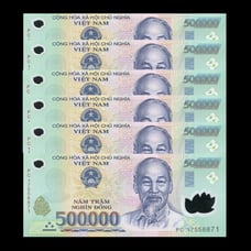 6 pcs x Vietnam 500,000 Dong Polymer Banknotes, P-124 (3 Million VND)