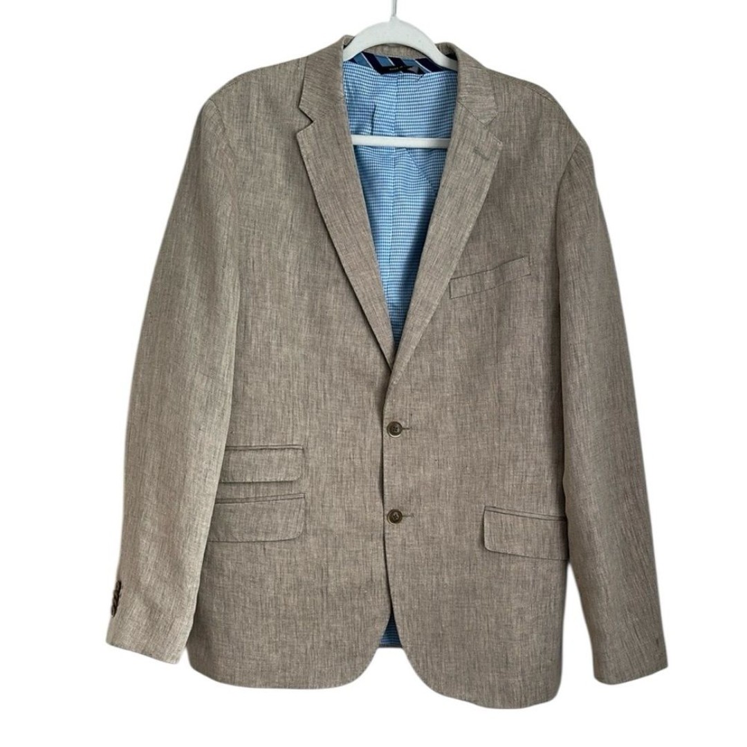 Banana Republic Men's Khaki Modern Slim Fit 100% Linen Two Button Blazer 44L