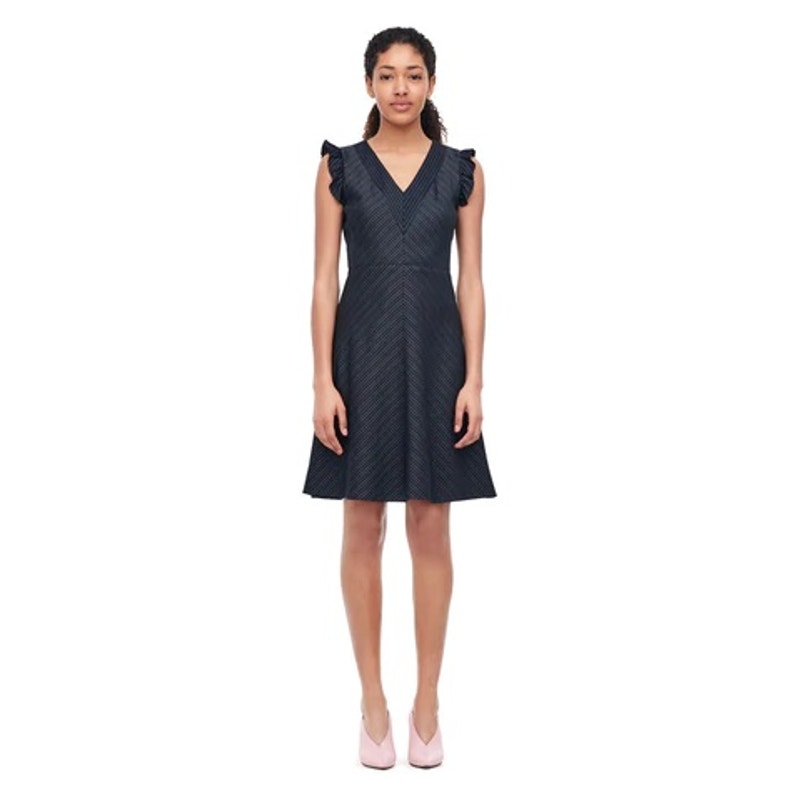 Rebecca Taylor Striped Suiting V-neck Navy Dress