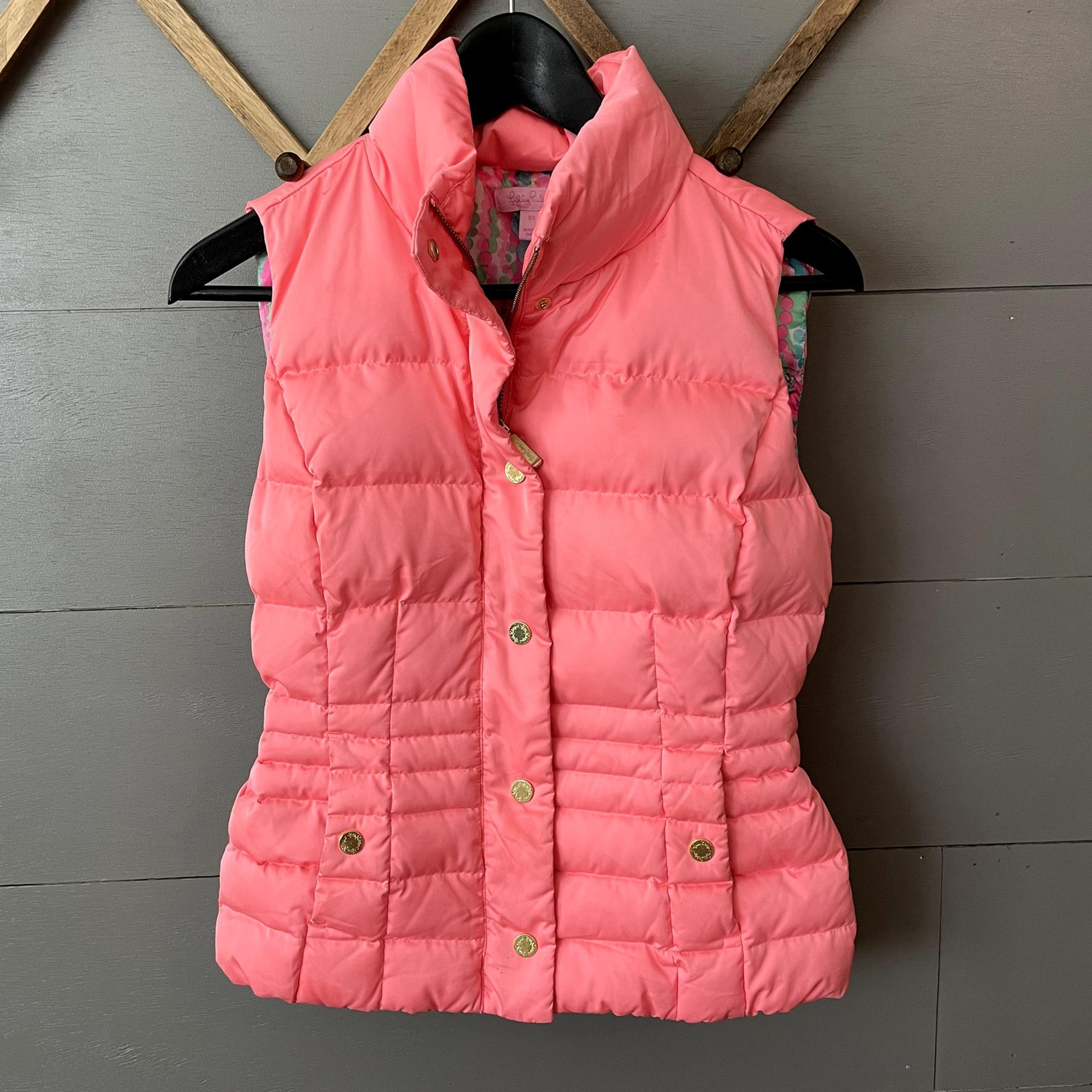 Lilly Pulitzer Puffer Vest Pink Gold Women's Size XS