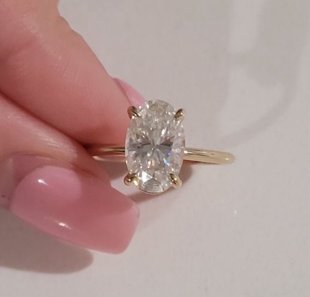 4.5 Carats Ival cut Moissanite Diamond Solid Gold Engagement Ring Size 7