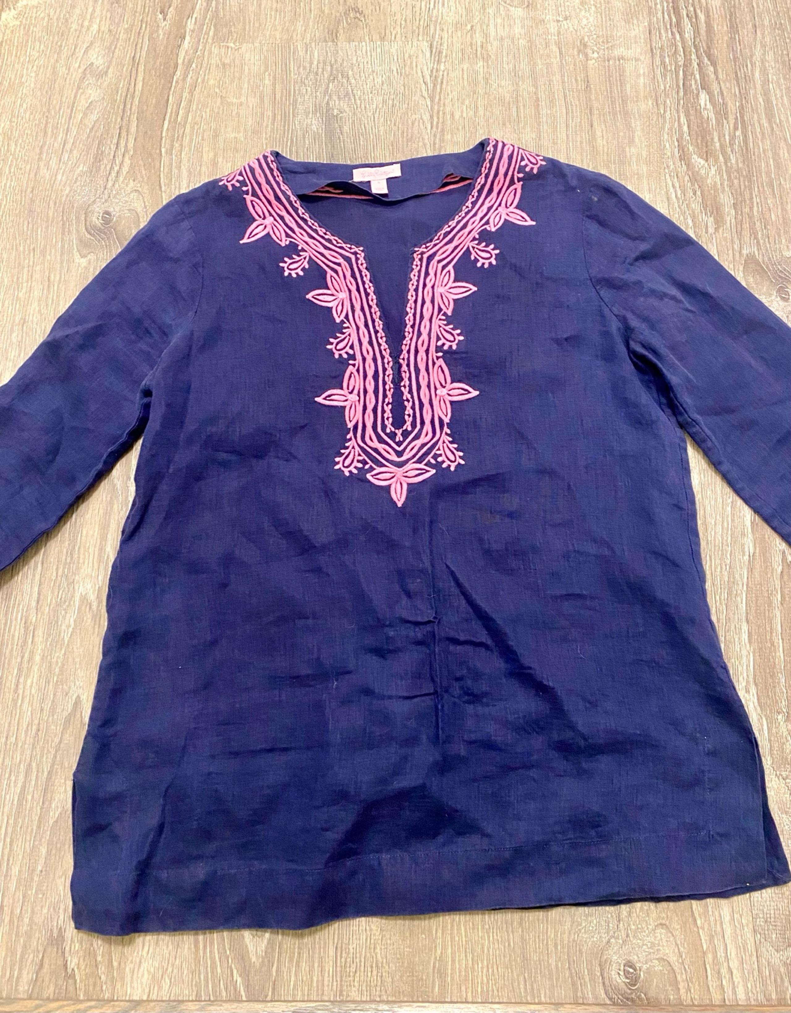 Lilly Pulitzer Navy 100% Linen Tunic Swimsuit Cover up Women’s Size S