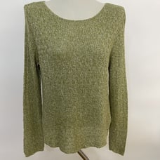 Eileen Fisher Women's Sweater Large Green White 100% Linen