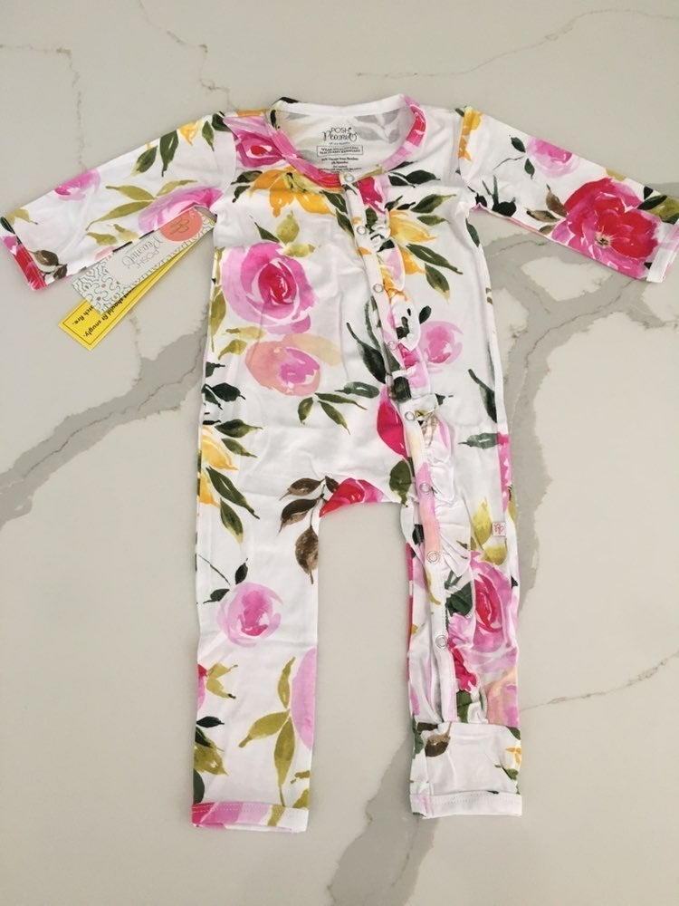 Posh Peanut Watercolor bloom romper 18mo