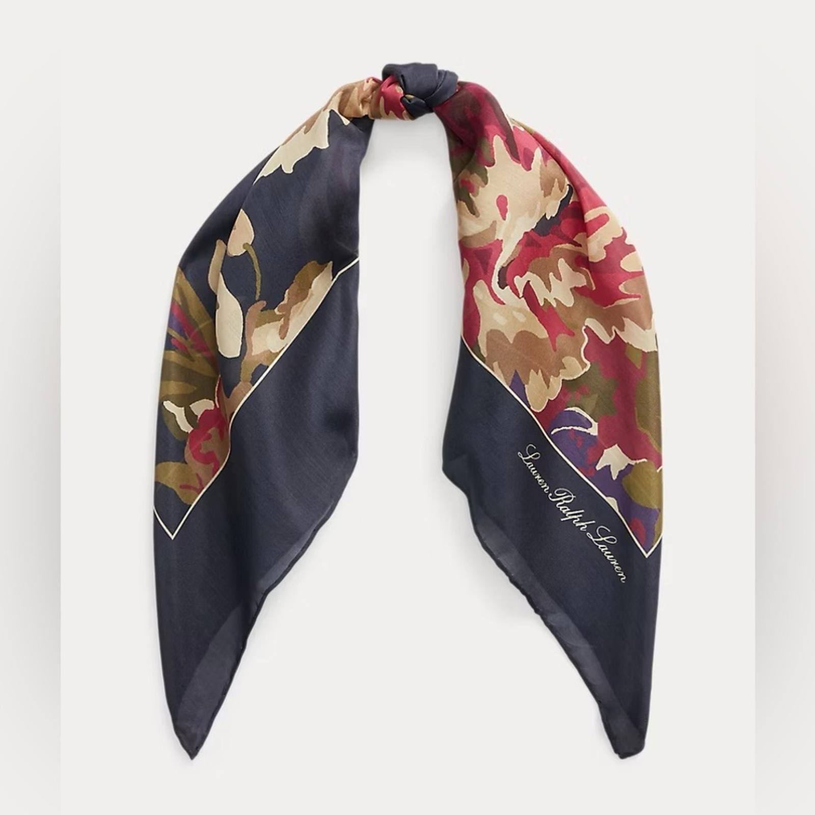Lauren Ralph Lauren Courtney Floral Silk-Blend Square Scarf, 22x22 NEW