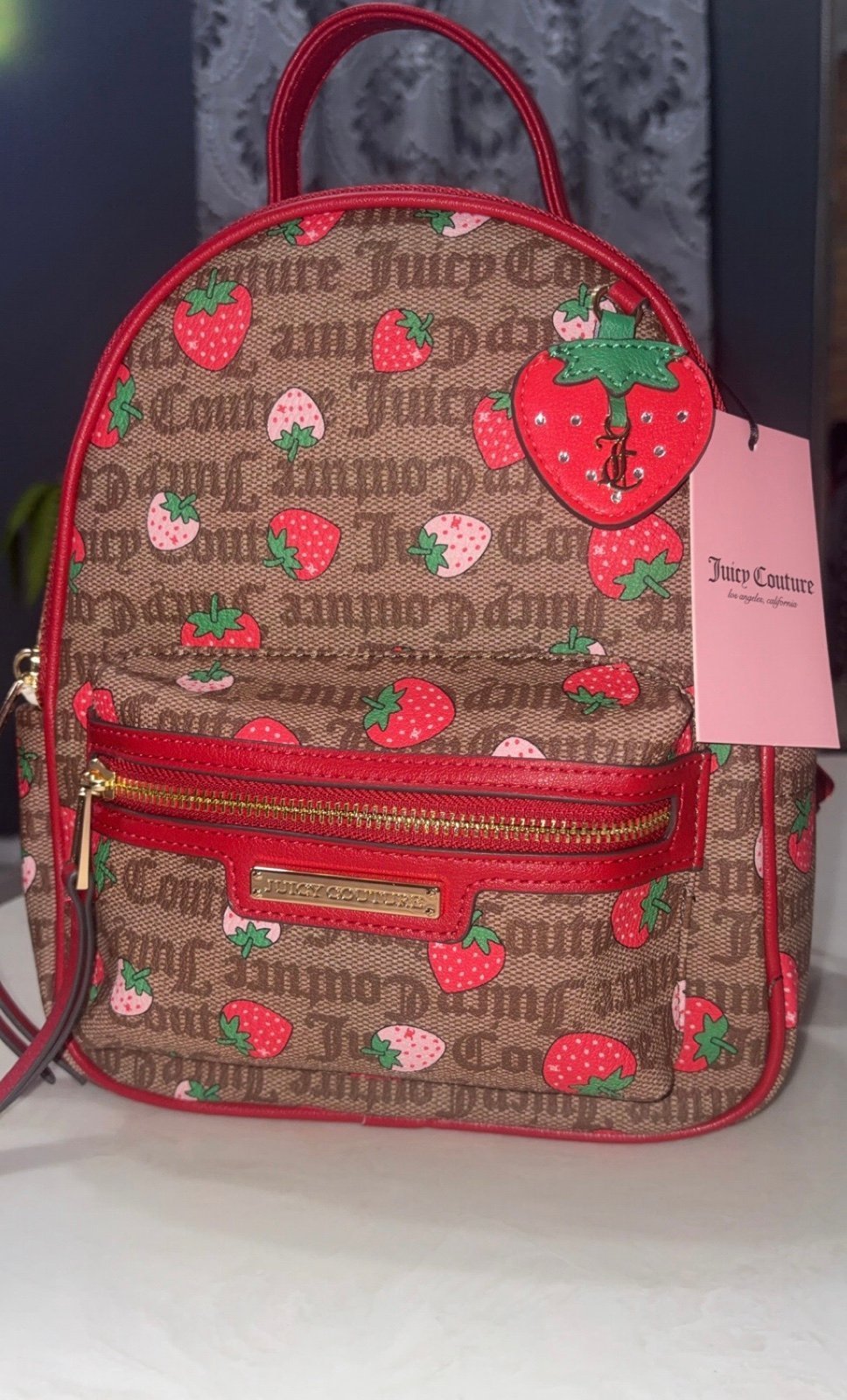 New Juicy Couture Freshly Picked Strawberry Mini Backpack & Charm 9.5” x 12”