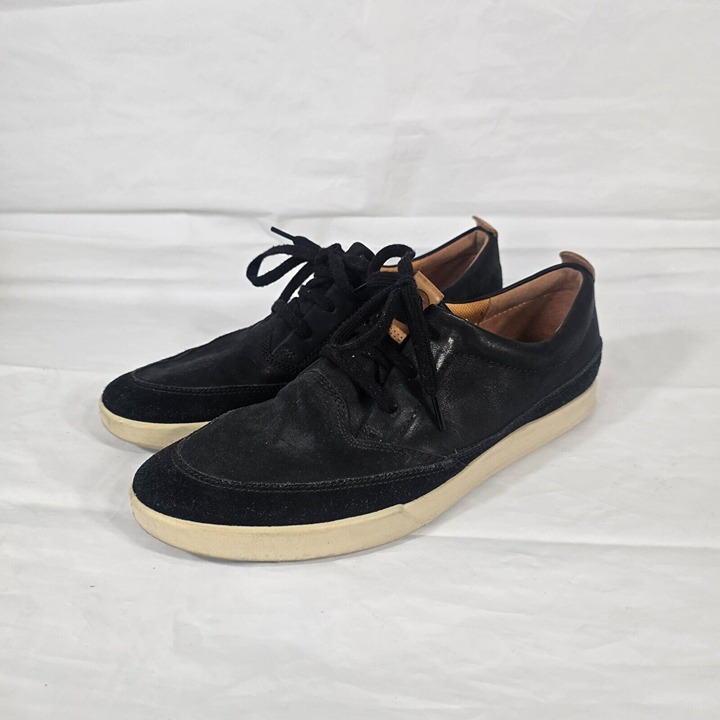 Ecco Men Size 10 Sneaker Shoes Black Leather Comfort Round Toe Lace Up Low Top