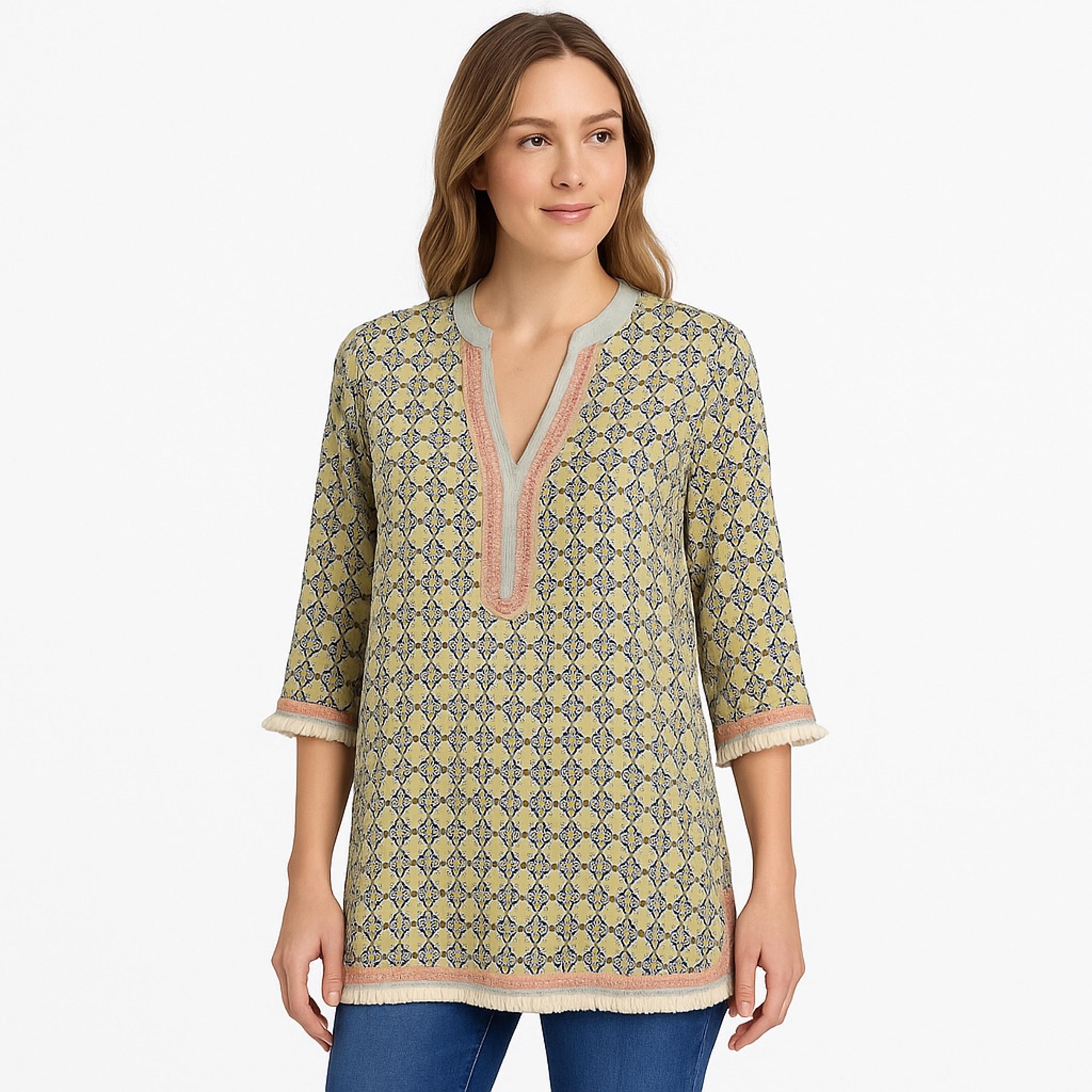 ARK & CO. Boho Geometric Fringe Tunic Top Small