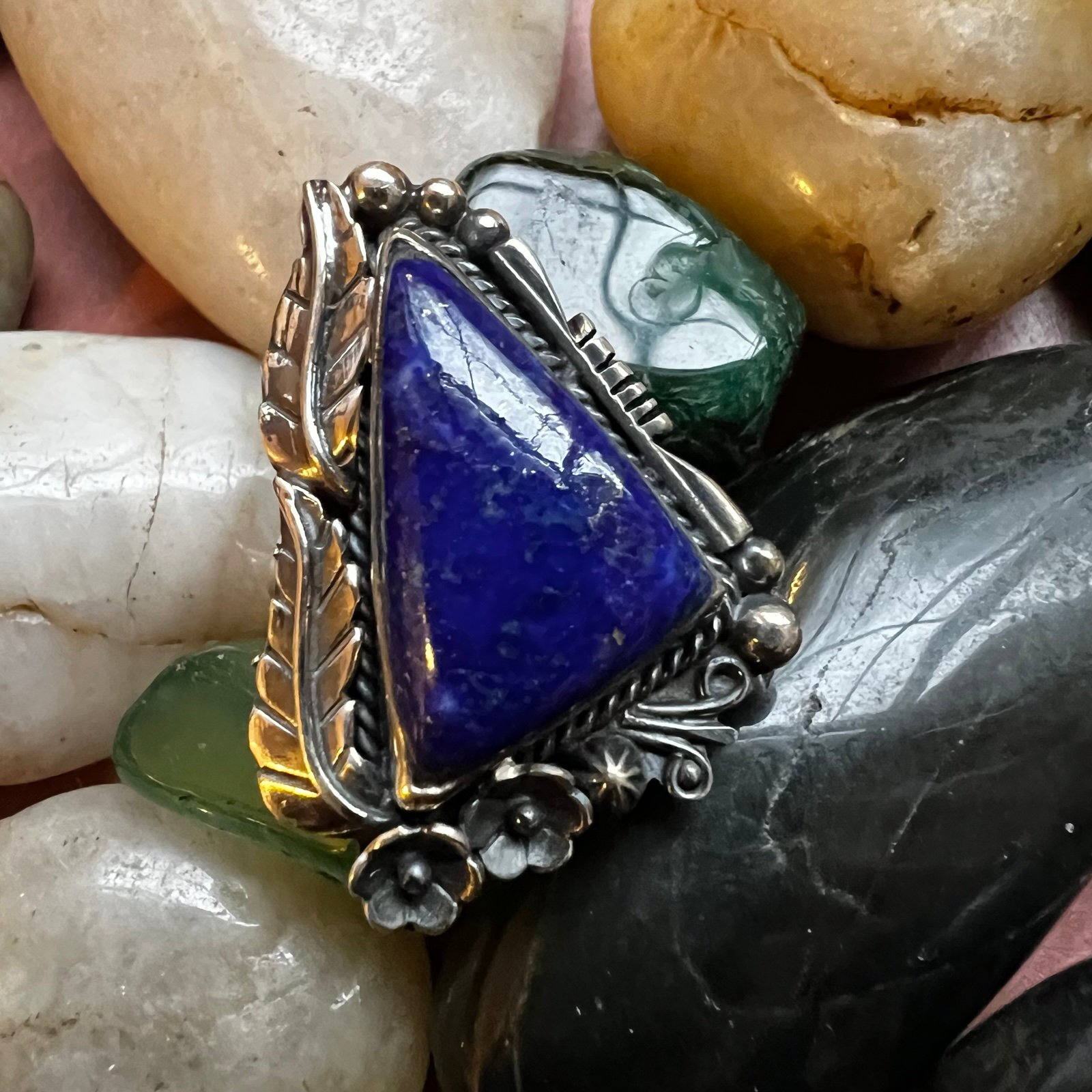 Southwestern Sterling Silver & Lapis Lazuli Ring Size 8.5