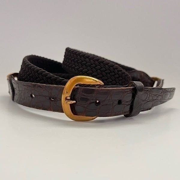 Furchgott’s Crocodile Leather Belt Brown Cowhide Brass Buckle Florida Vintage 38