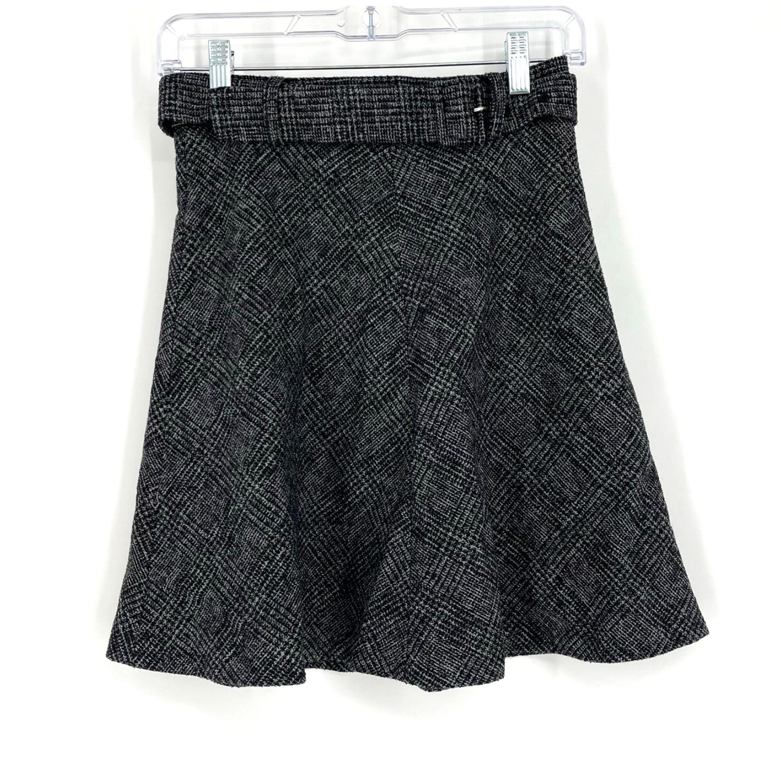 Zara Gray Tweed Skirt Size XS Belted Mini A-Line