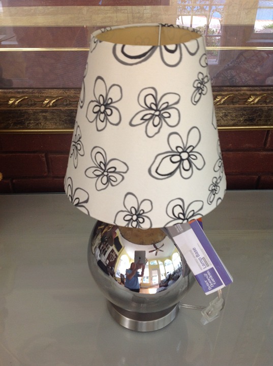 Better Homes & Gardens Silver Finish Glass Lamp with Black & Cream Shade
