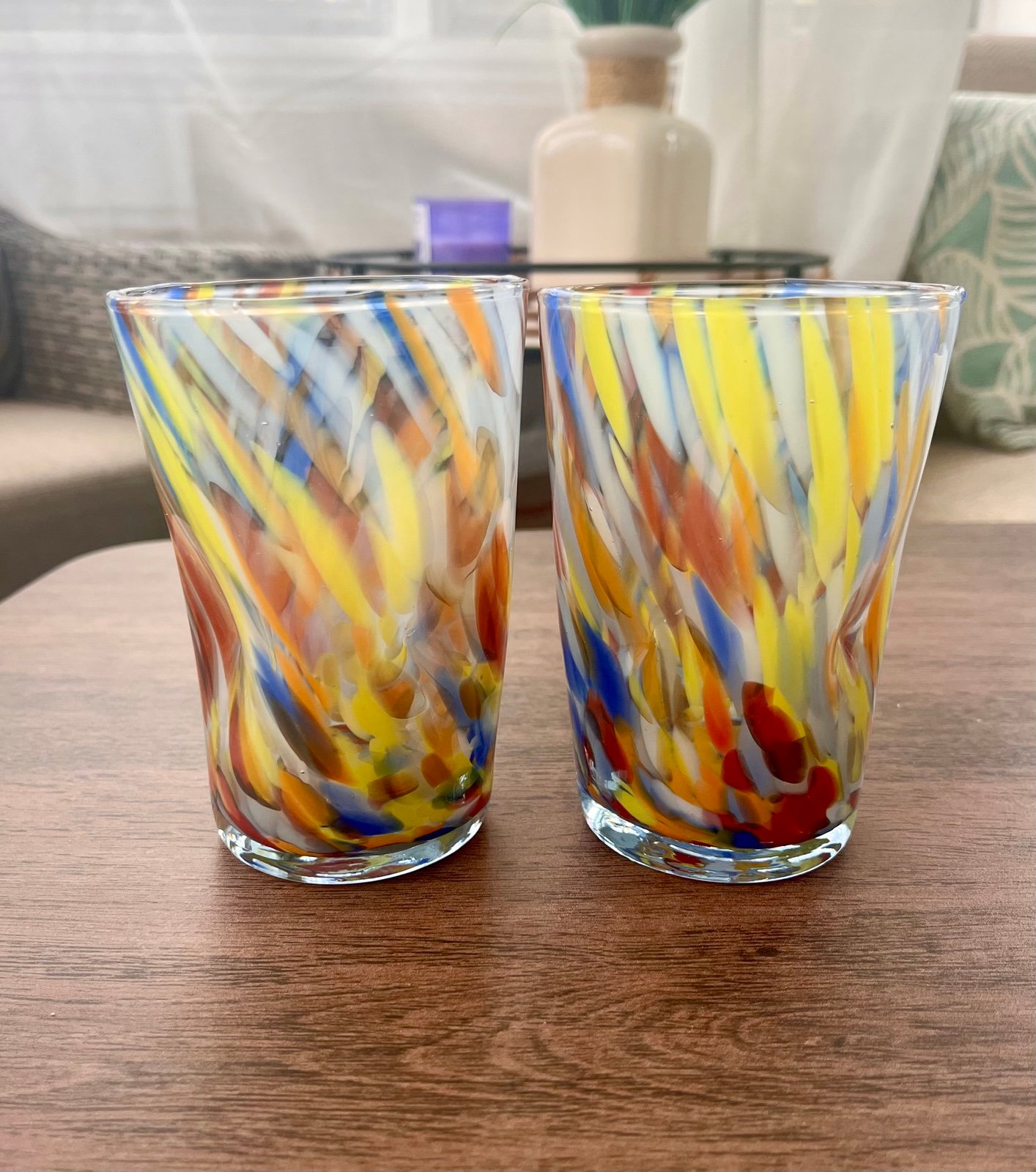 Murano Hand Blown Pinched Glass Confetti Tumblers- Set of 2