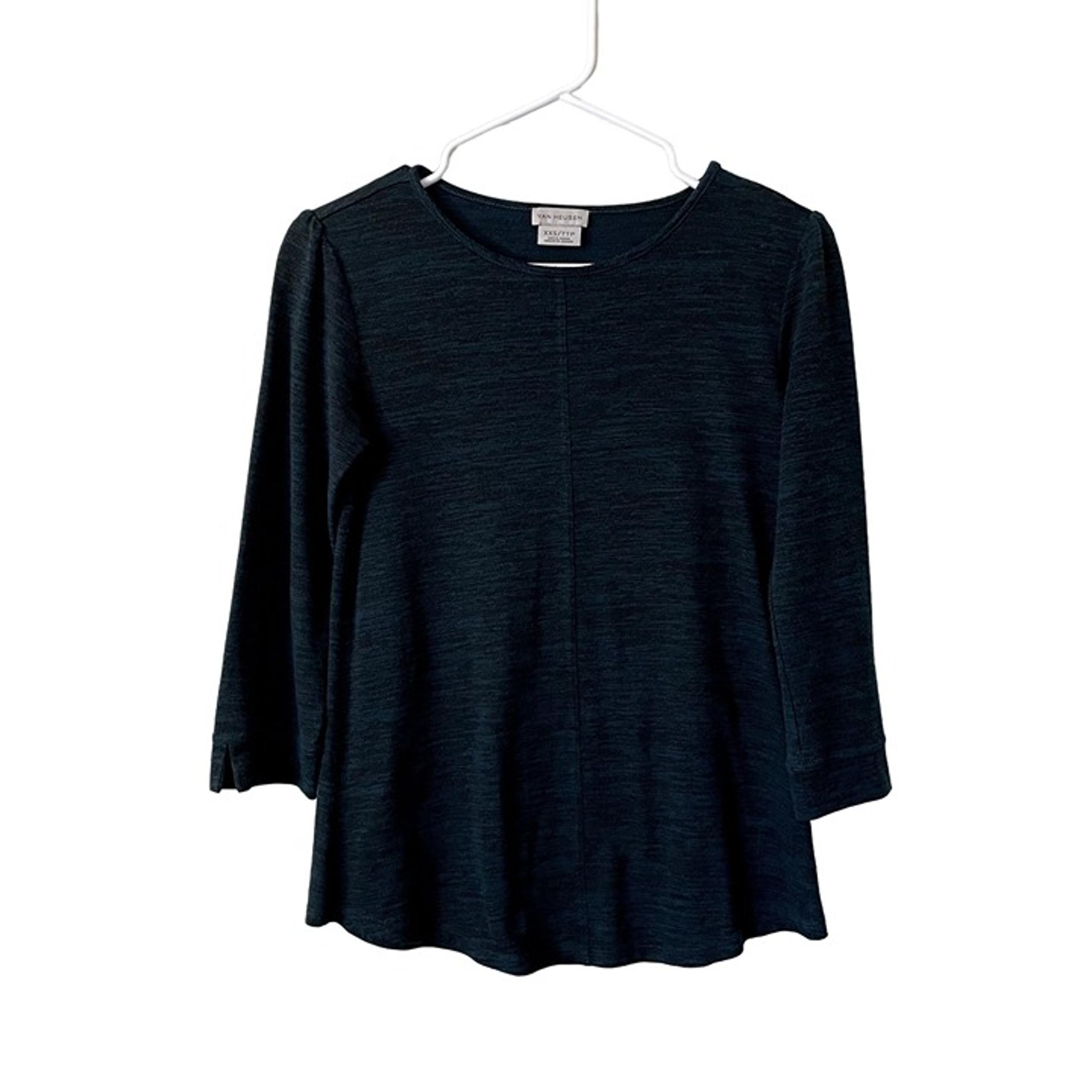 Van Heusen 3/4 sleeve dark forest green crewneck sweater top casual delicate