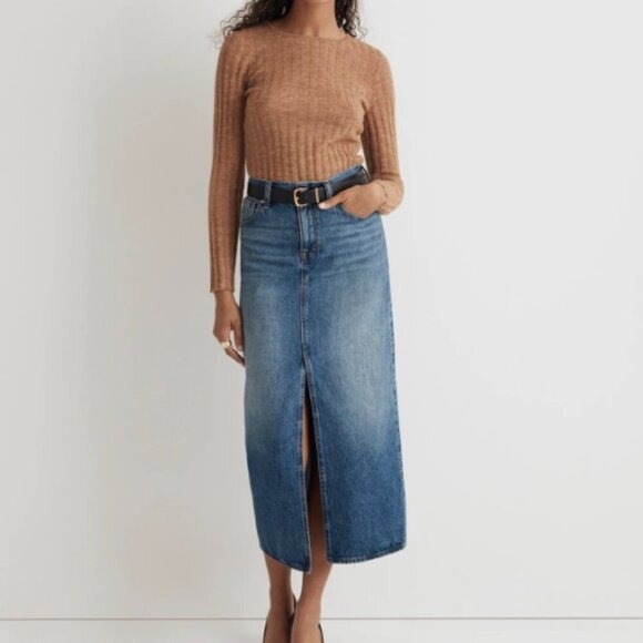 New! Madewell Denim Mid-Rise Maxi Skirt in Pratt Wash