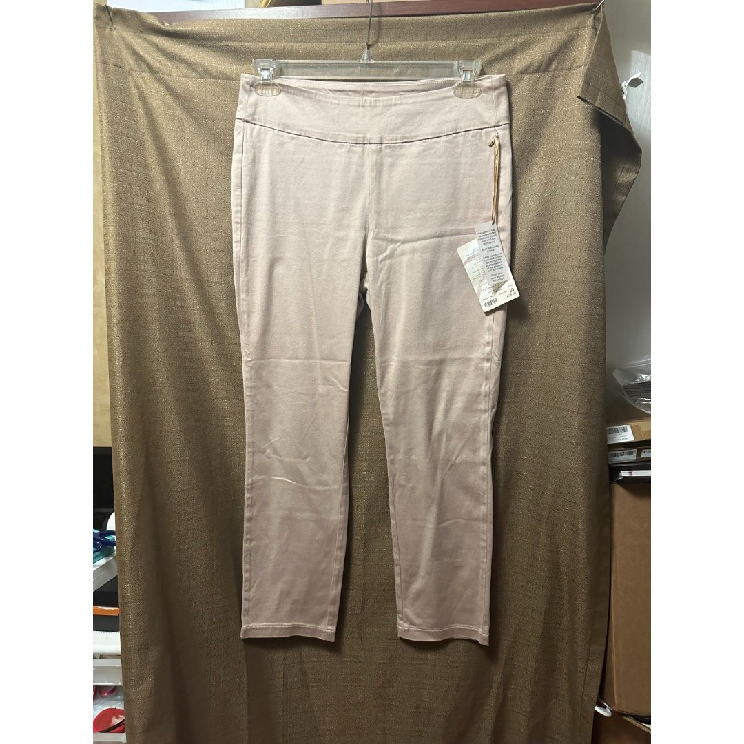 NWT Miracle Body Woman’s Sateen Pants Cropped Pull On Tweeds Khaki Size 10