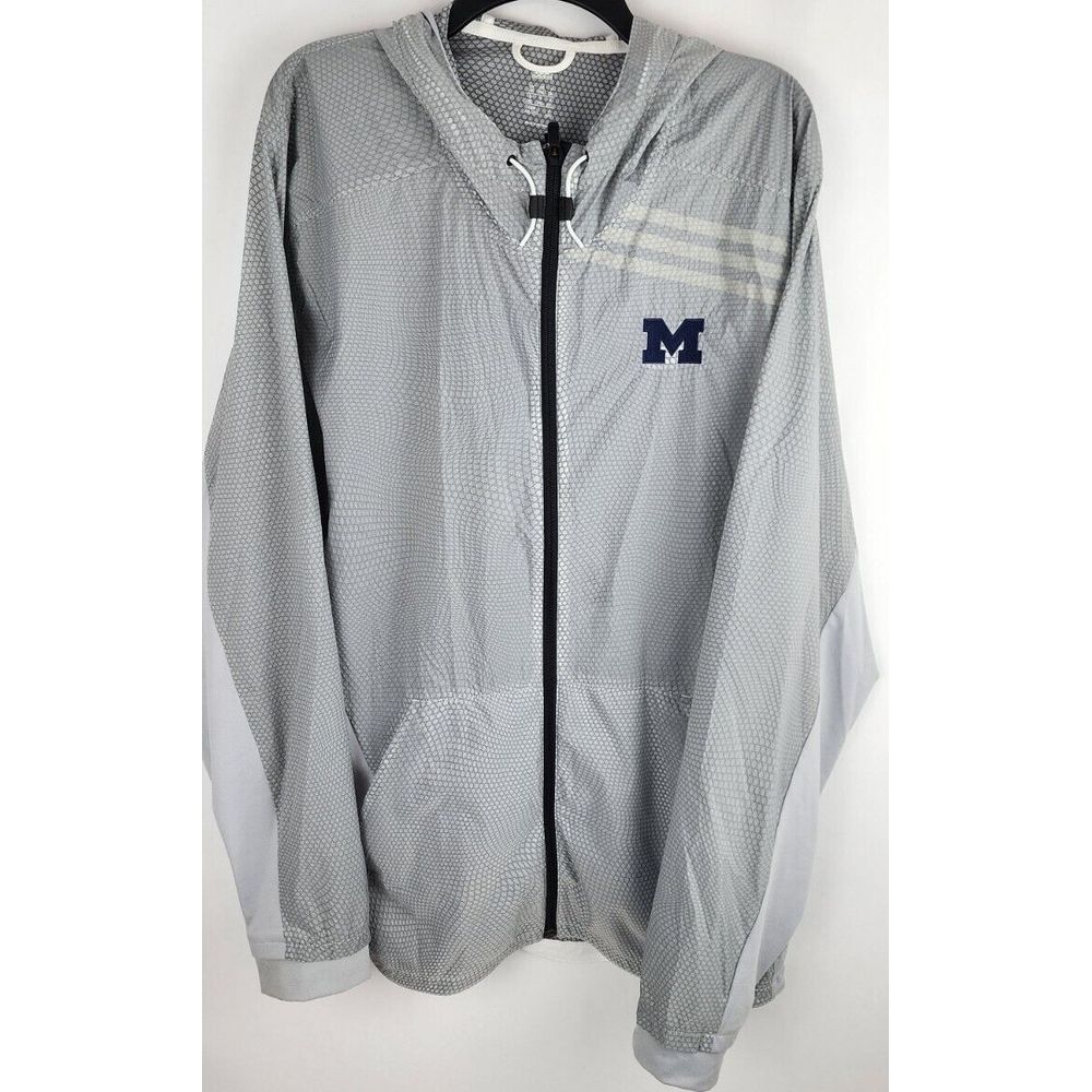 Addidas Michigan Full Zip Windbreaker Hooded Jacket Gray Mens Size 2XL