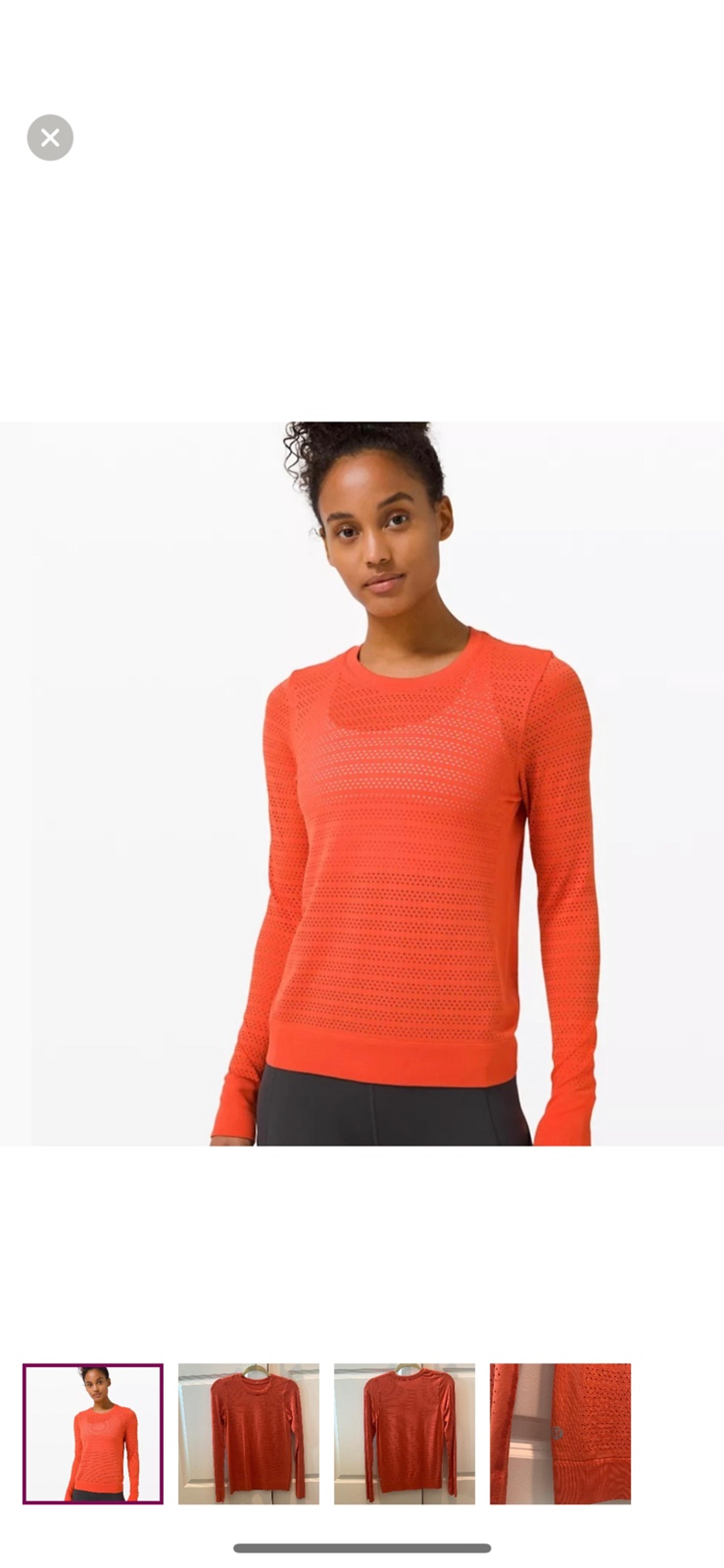 Lululemon Athletica Women's Bright Orange Breeze by Long Sleeve Size 6