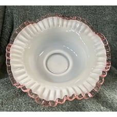 1940s Fenton Rose Crest Crimped Bowl 10 inch Brides Basket