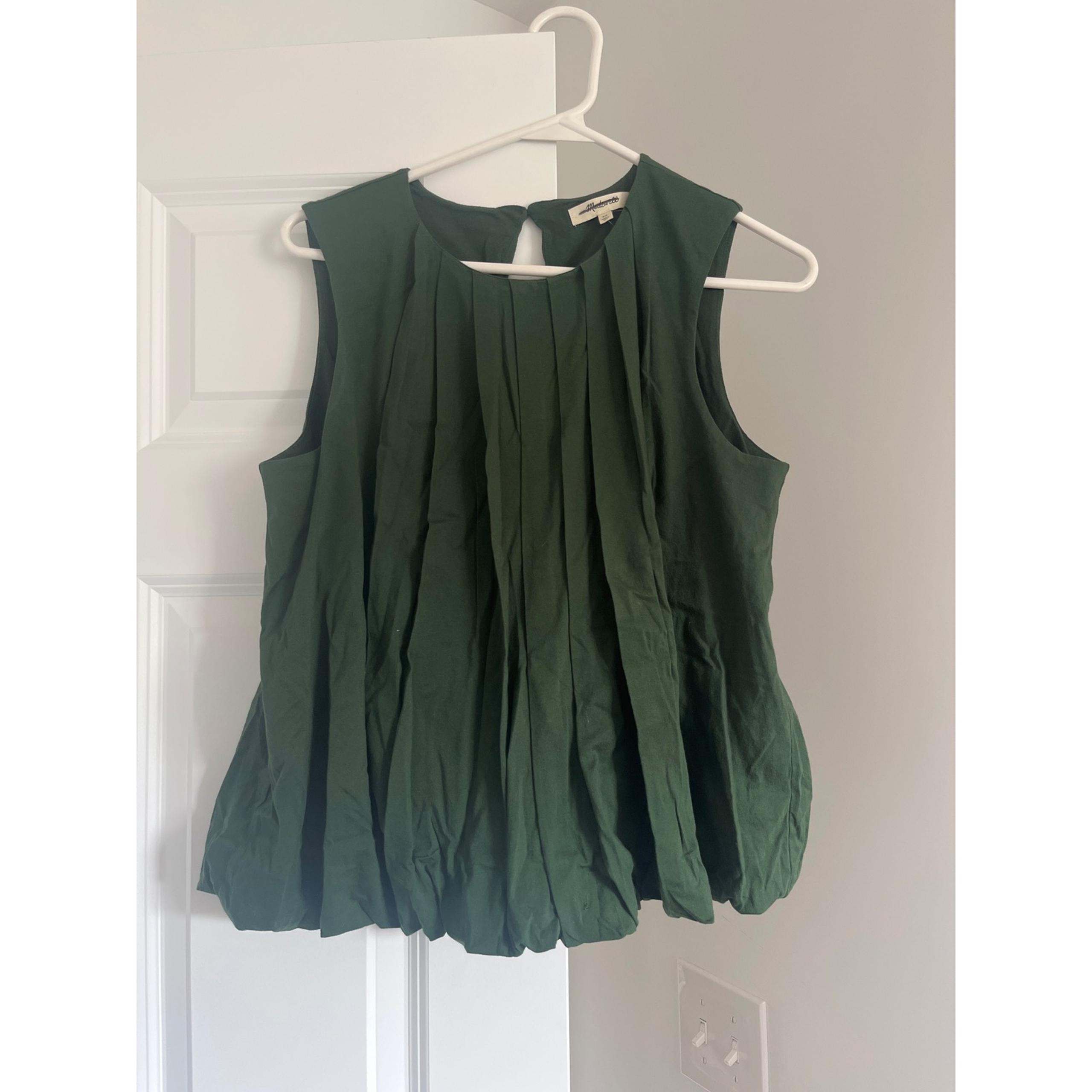 Madewell Pleated Tank Top Sleeveless Green Casual Blouse XS