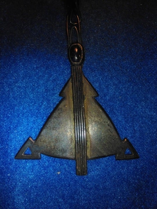 Antique Vintage 20 Silver Black Ribbon Girl Scout Triangle Pendant Necklace