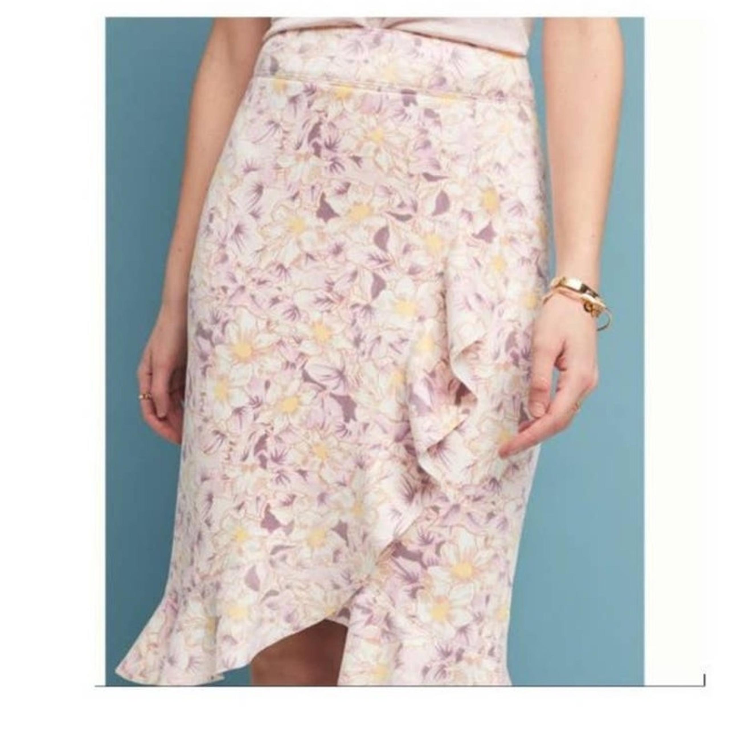 Anthropologie Skye Ruffled Skirt Floral Knee Length Size 14