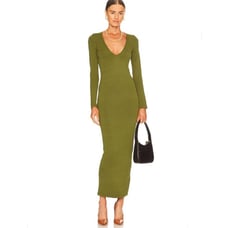 L'Academie Deena Maxi Dress in Olive Green XS
