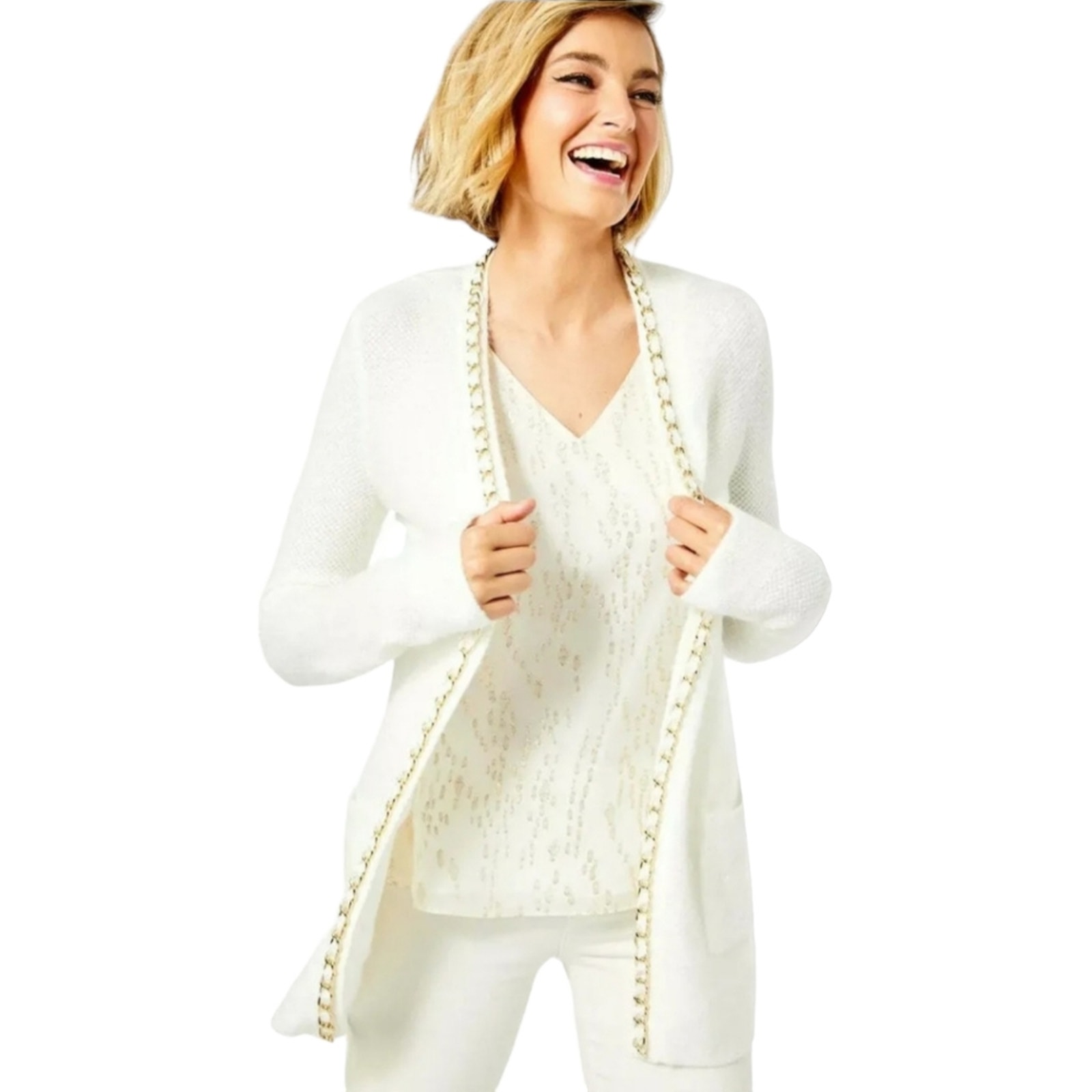 Lilly Pulitzer Valinda Cardigan – Coconut – Size Large – Gold Chain Trim