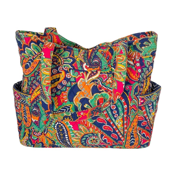 Vera Bradley Green Blue Orange Venetian Paisley Pleated Tote Handbag