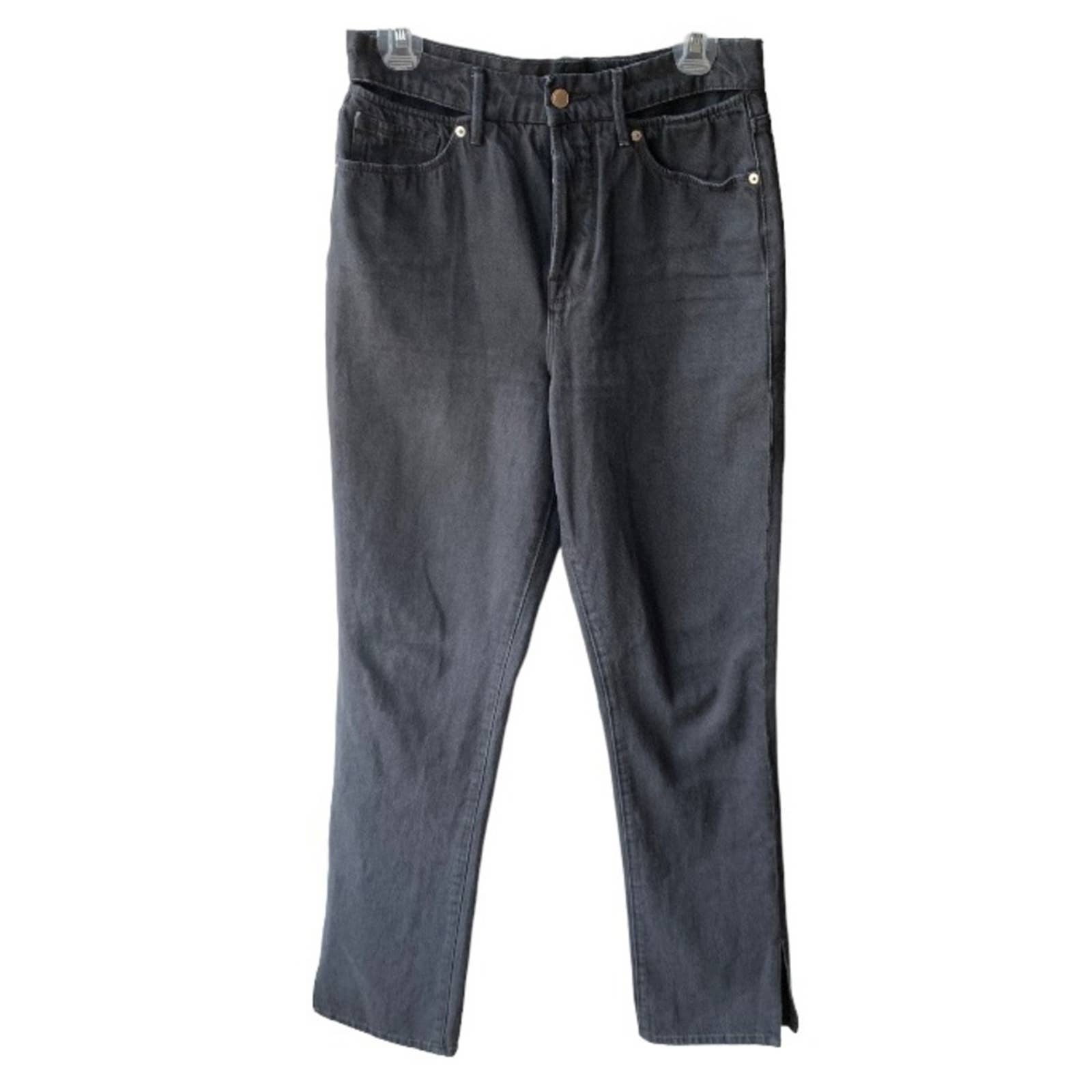 Good American Good Boy Slit Waistband High Rise Button Fly Slit Hem shops Black Jeans