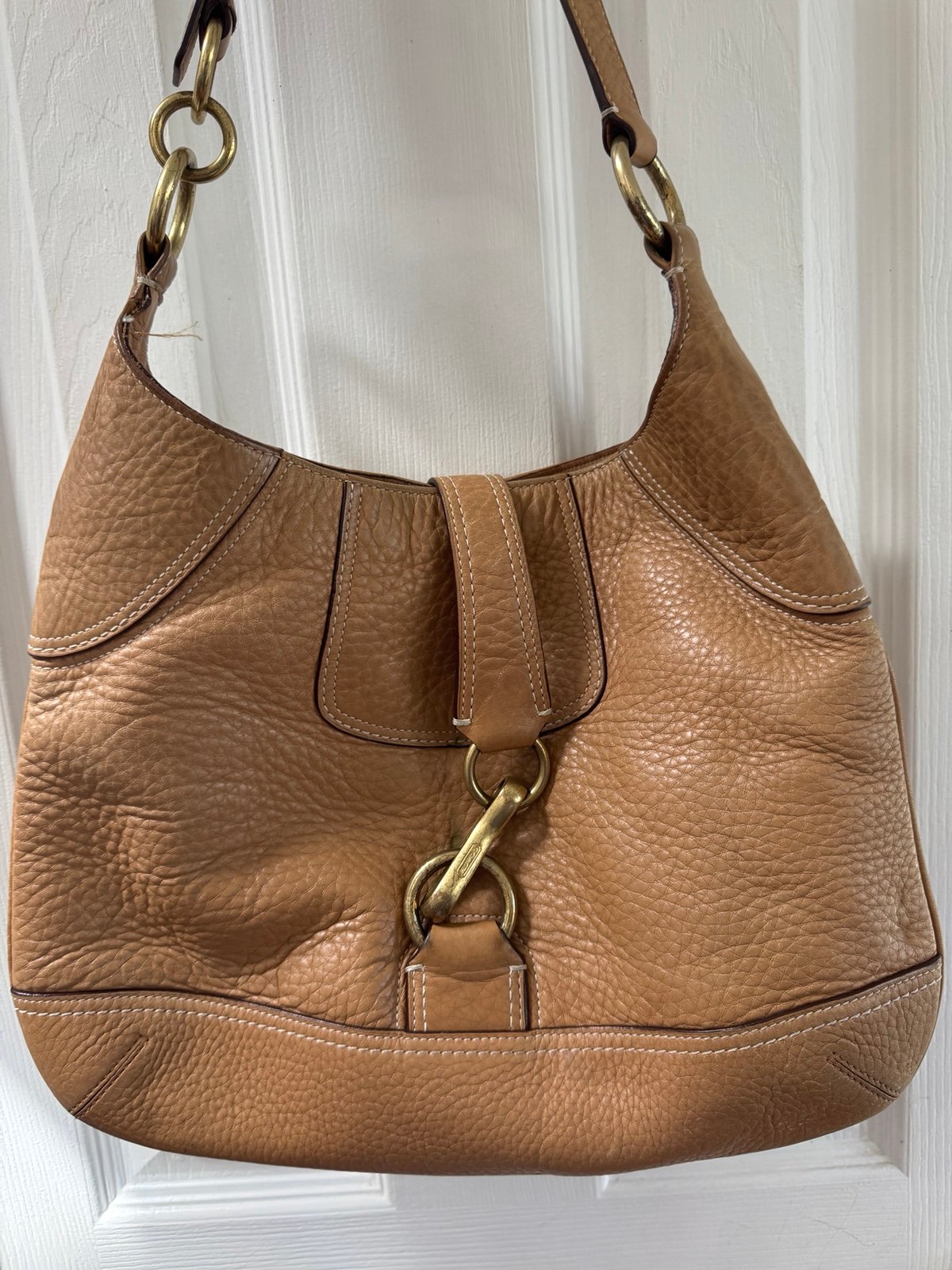 Coach Hamilton F13088 Tan Pebbled Leather Shoulder Handbag Vintage