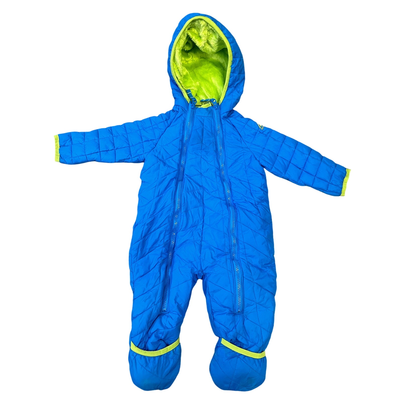 Snozu Baby Bunting Snowsuit One Piece Boys Size 9-12 Months Blue/Green Hooded