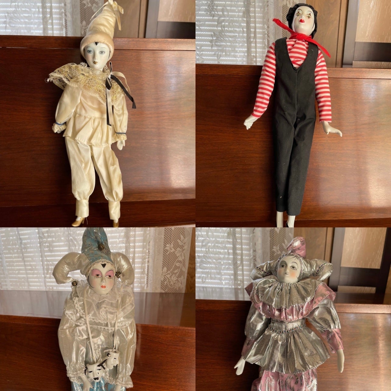 Vintage Porcelain Dolls Clown Jester Mime Jesterina figurine (set of 4)