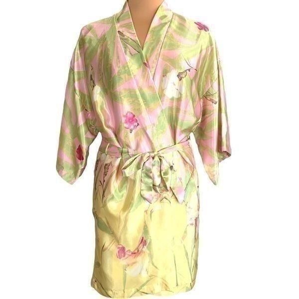 Vintage 80s California Dynasty Robe Knee Length Pastel Floral