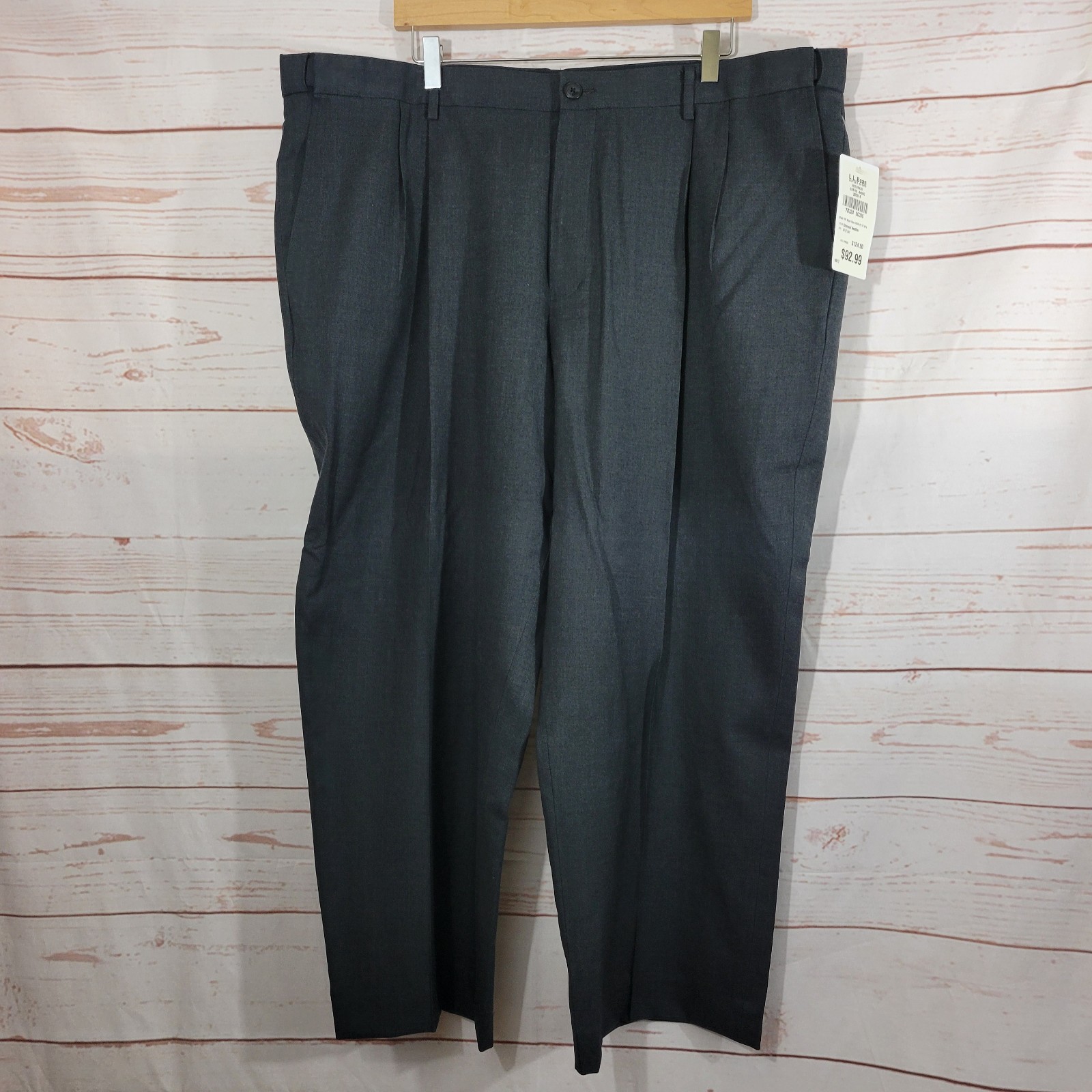 L.L. Bean Men's Wool Charcoal Heather Pants Hidden Comfort Waist Size 44 NWT