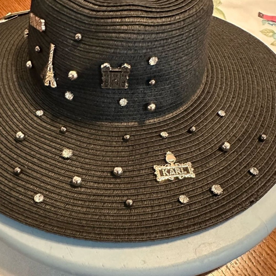Karl Lagerfeld Black and Silver Studded Hat