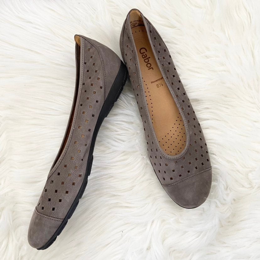 Gabor Perforated Ballet Flat Grey Size 8 1/2
