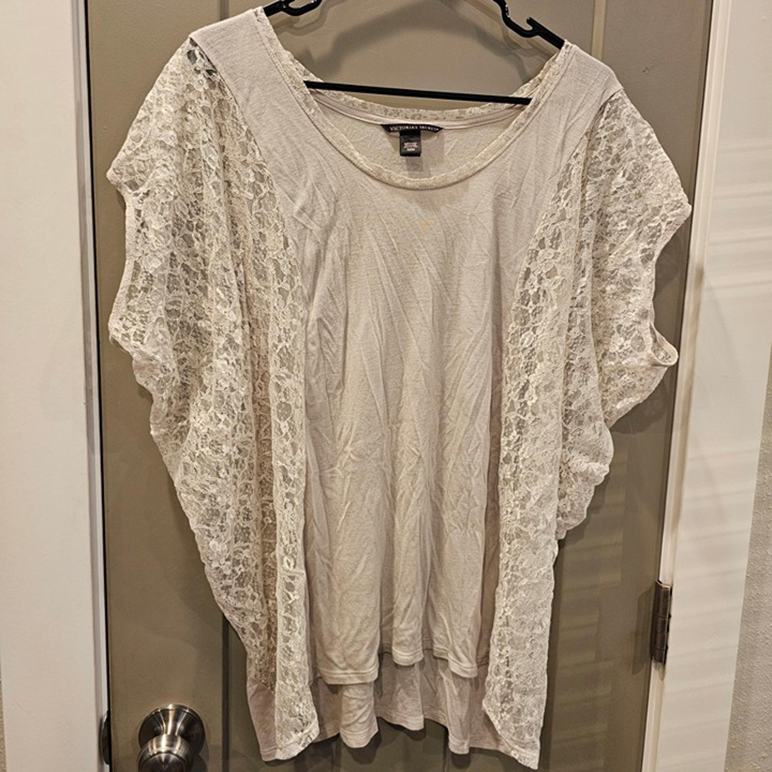 Victoria's Secret White Beige Lace T-Shirt Blouse
