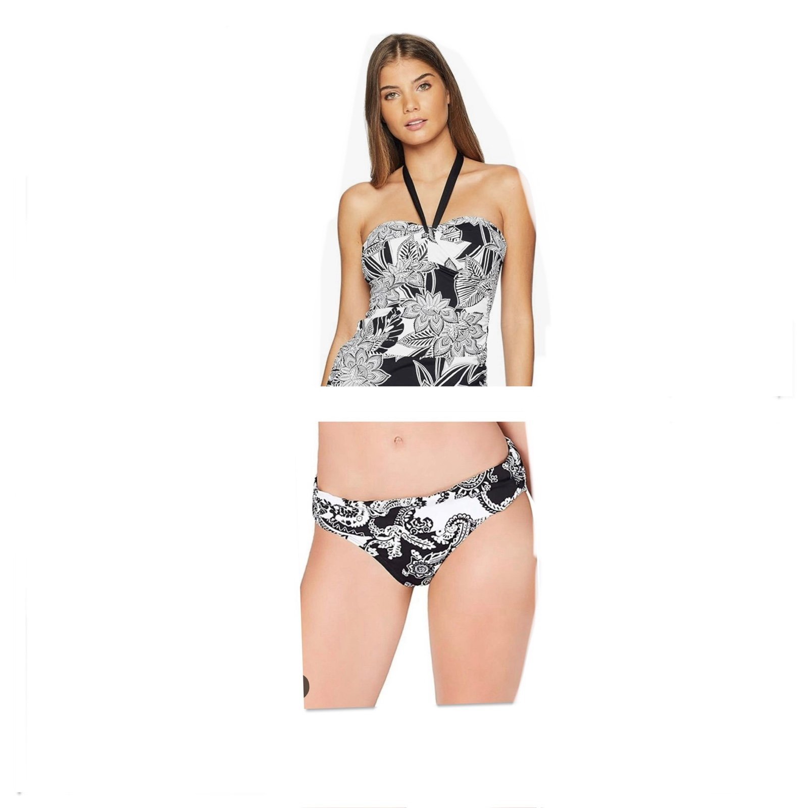 Lauren Ralph Lauren Black Graphic Floral Twist Tankini Swimsuit Sz 8 Bottom Sz 6