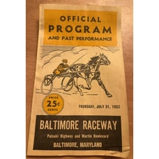 Vintage 1952 Baltimore Raceway Harness Racing Official Program