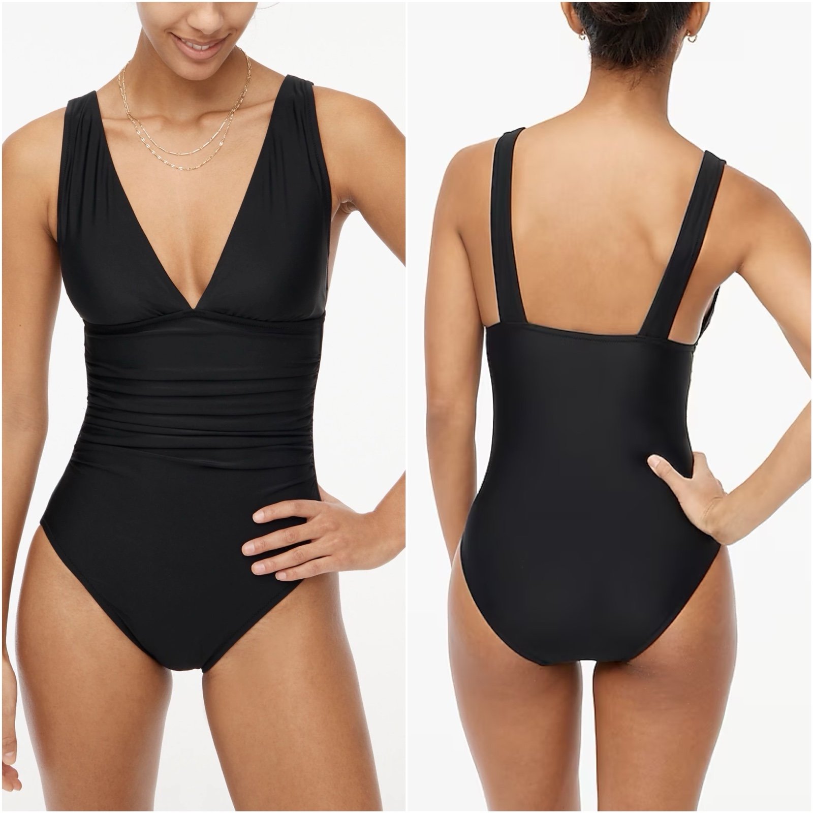 J. Crew Factory Swimsuit One-Piece V-neck Ruched Plunge Black Plus 2X NWT New
