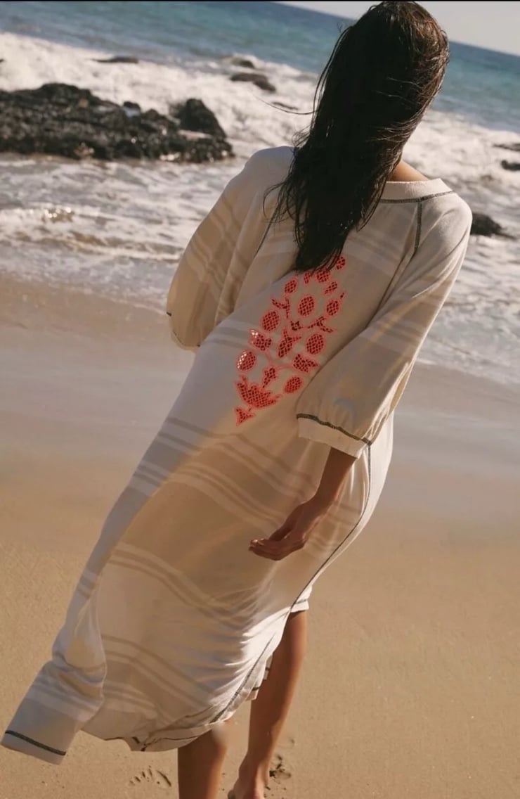 Free People Movement Effortless Maxi Tee Buti Logo Back Tonal Beige Coral