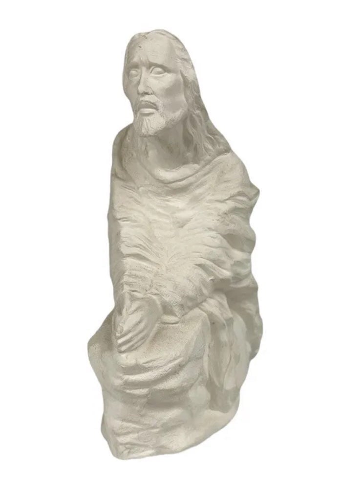 Ceramic Bisque Jesus in the Garden UNPAINTED Praying Religious 5 x6.5 . Shipped
