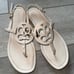 Coach Jaci Leather Logo T-Strap Sandals in White Size 7.5b