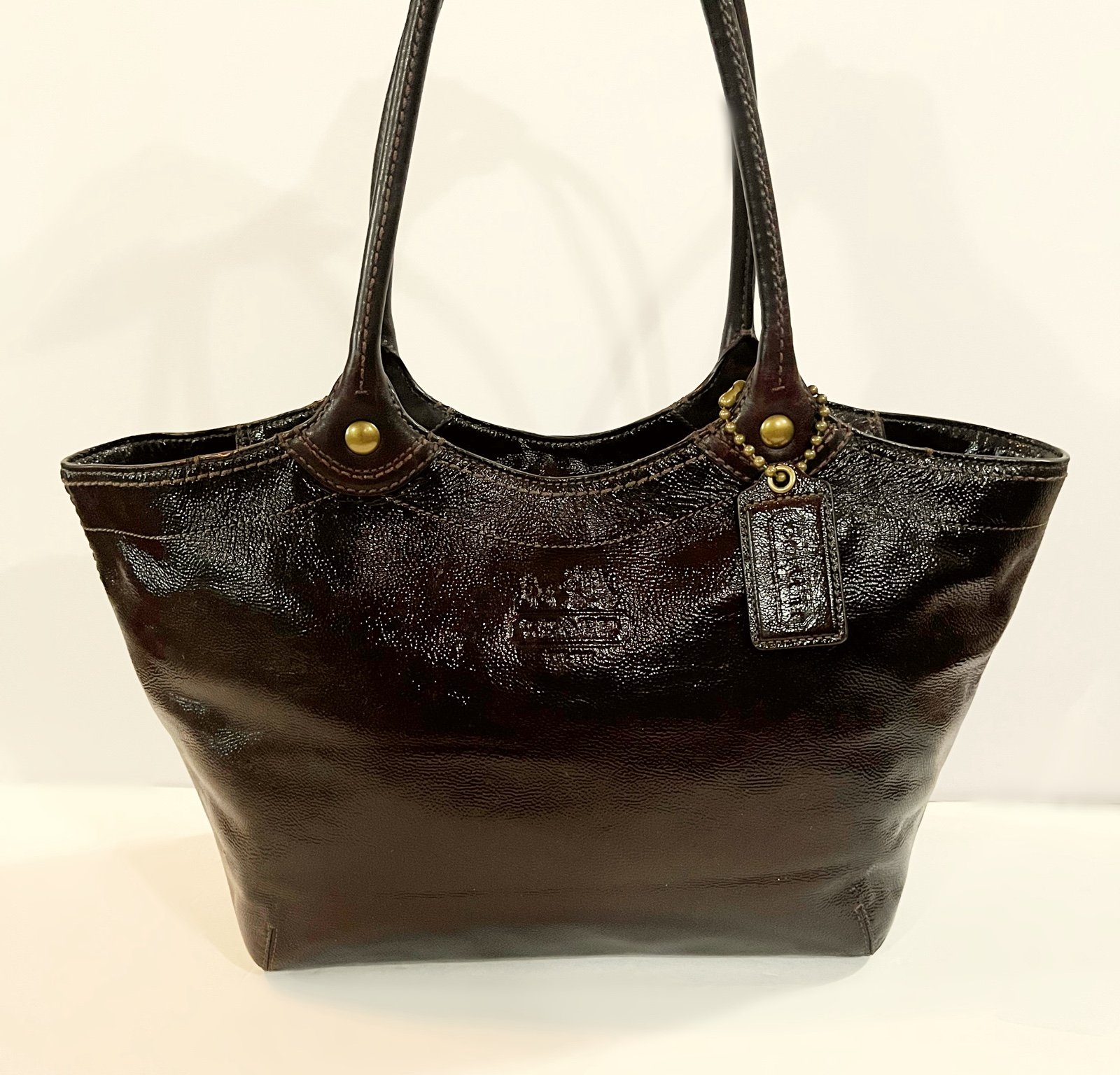 Coach Vint Brown Legacy Patent leather Bleeker Bag Purse Shopper Tote Purse Hobo