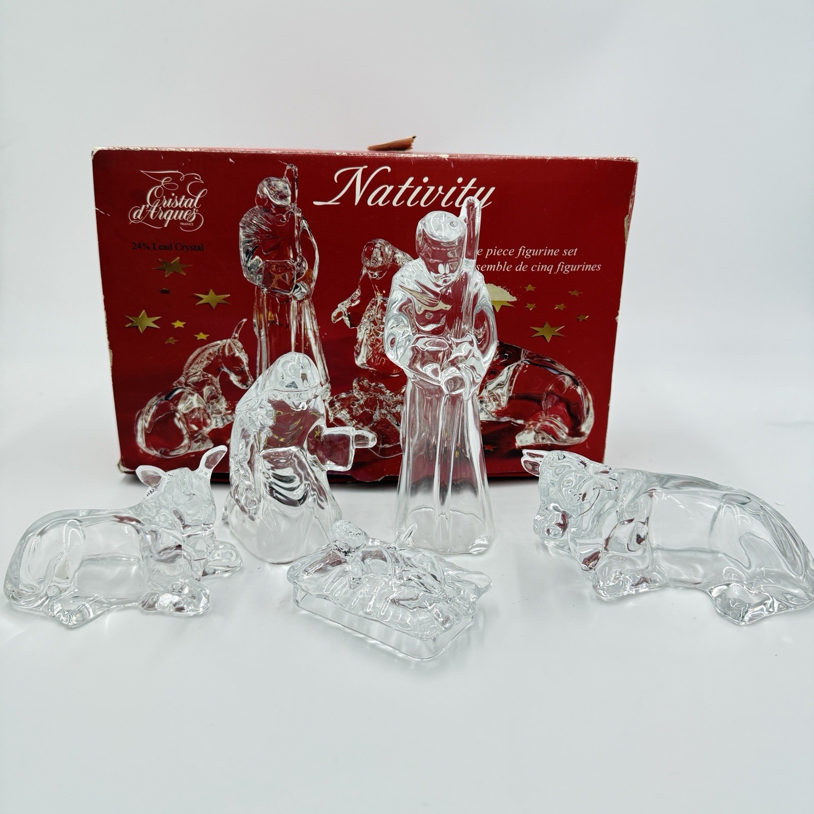 Cristal D'Arques Clear Glass Holiday Christmas France Nativity Scene Figurines 5
