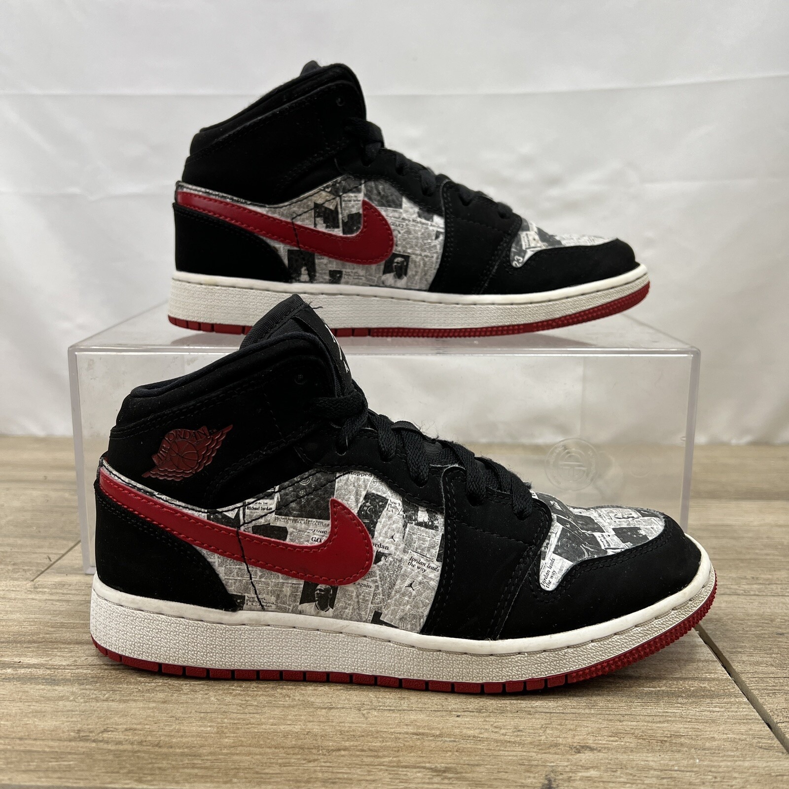 Jordan 1 Mid SE PS Newspaper Air Times 2019 Size 4 Youth Womens 5.5 BQ6932-061