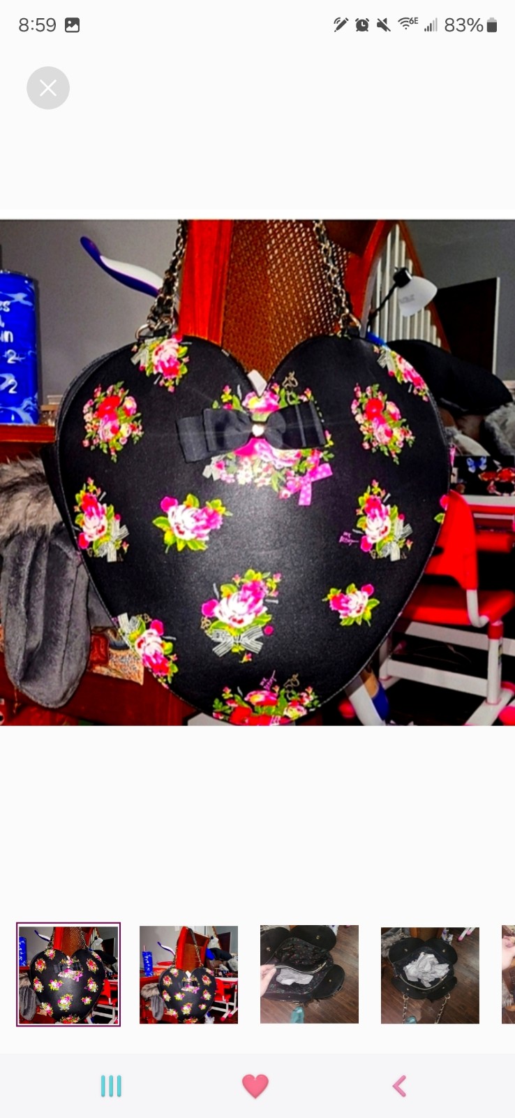 Extremely rare!vintage betsey johnson heart shaped bag LARGE